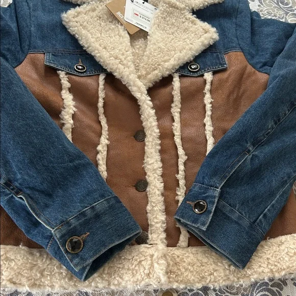 Desigual Daniela Sherpa Lined Denim & Faux Suede Patchwork Jacket EU Size 36 NWT - Picture 6 of 16